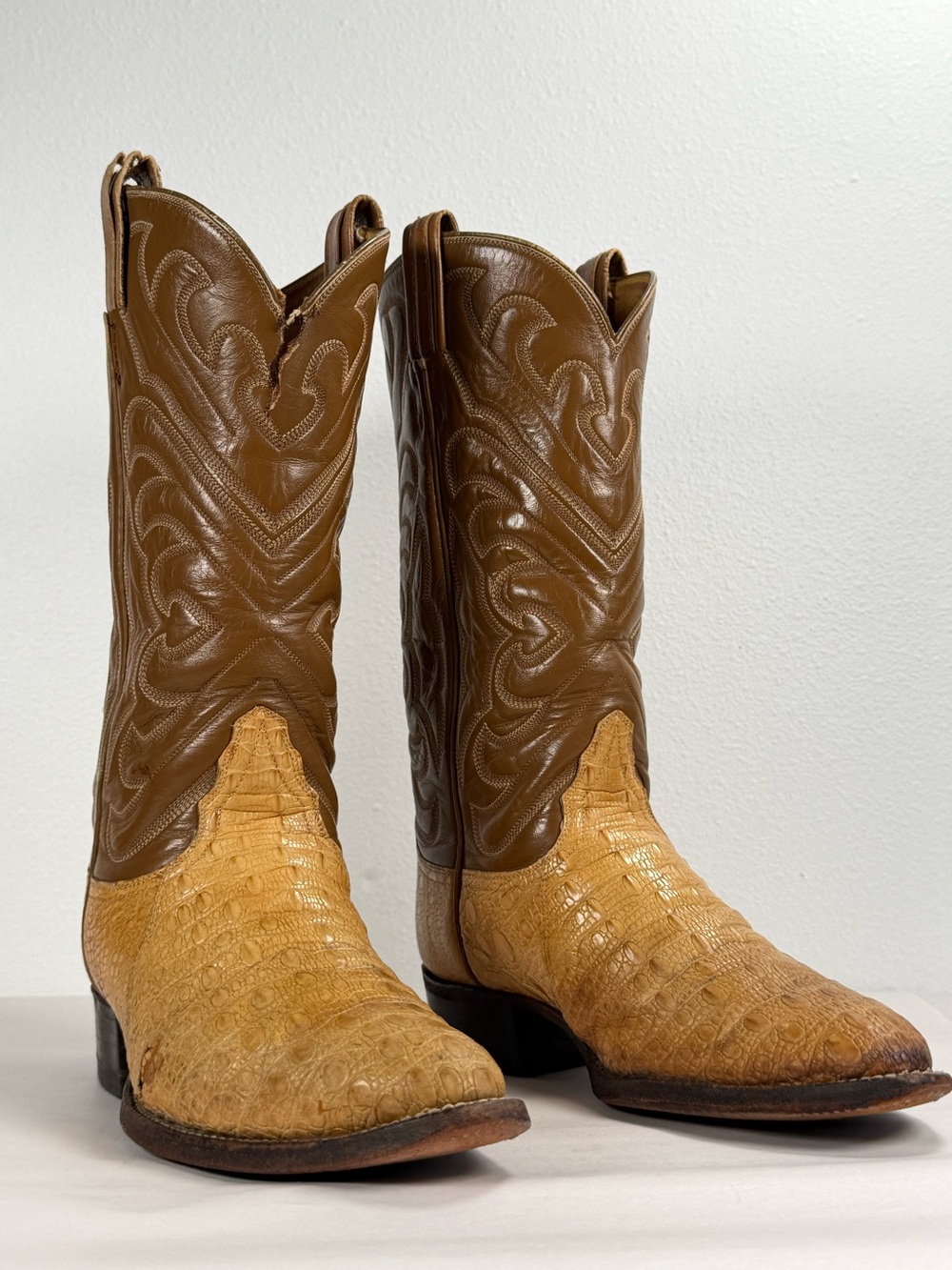 Vintage Exotic Tony Lama Cowboy Boots Size 8.5 D Horned Back Lizard Distressed